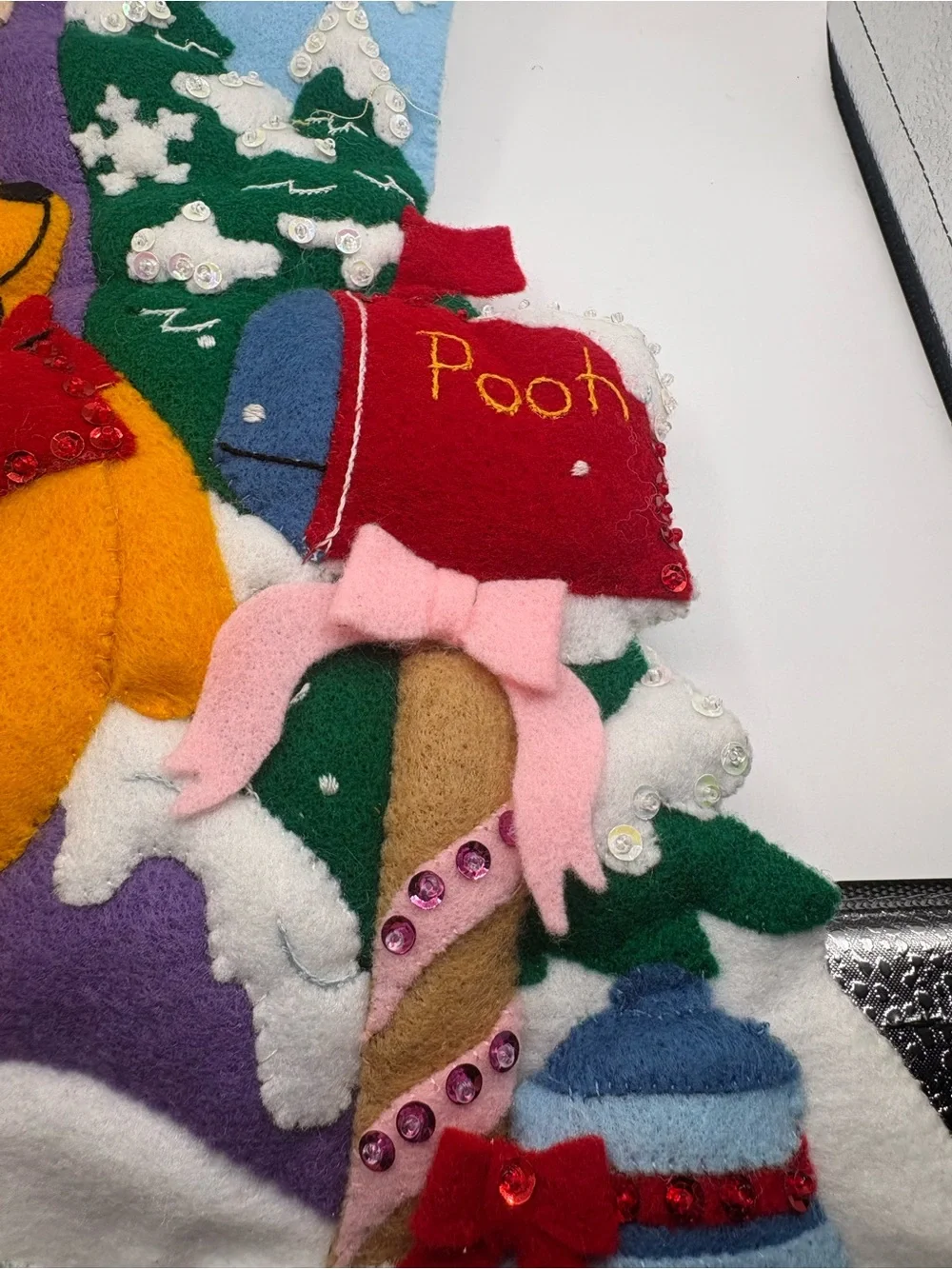 VTG FELT Disney Winnie the Pooh Kids Christmas Stocking - Yellow